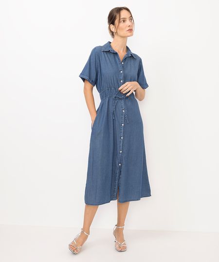 vestido chemise feminino jeans manga curta azul P vestido chemise feminino jeans manga curta azul P