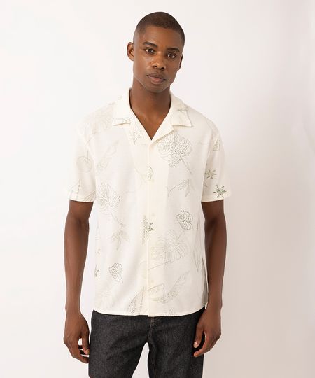 camisa texturizada folhagem off white PP
