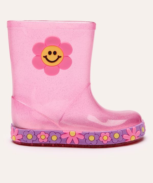 galocha infantil com glitter floral rosa 25-26