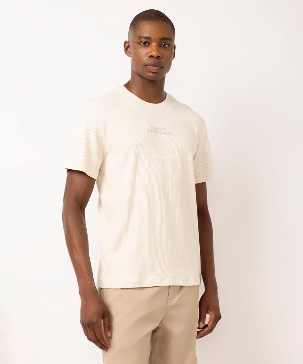 camiseta comfort masculina de algodão texturizada infinite possibilities off white
