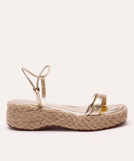 sandália flatform salto texturizado oneself dourada 37