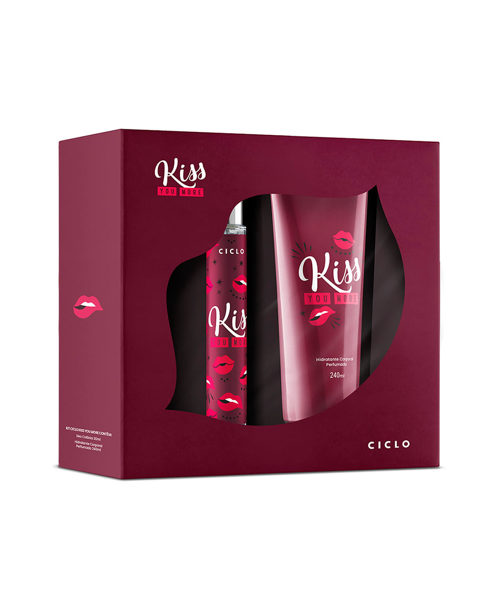kit kiss you more deo colônia 30ml hidratante corporal único