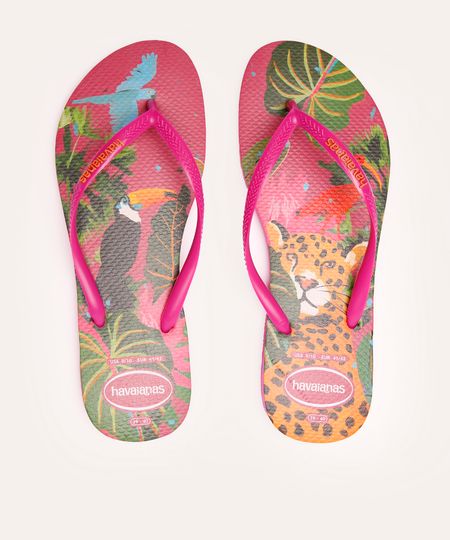 chinelo feminino havaianas slim folhagens rosa 35-36 chinelo feminino havaianas slim folhagens rosa 35-36