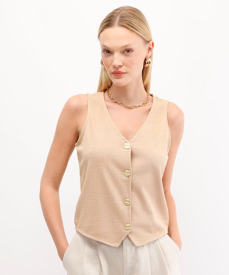 colete feminino texturizado bege P colete feminino texturizado bege P
