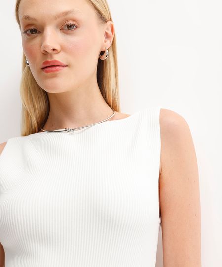 regata feminina de viscose canelada off white G