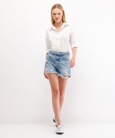 short jeans feminino destroyed com cinto azul 34 short jeans feminino destroyed com cinto azul 34