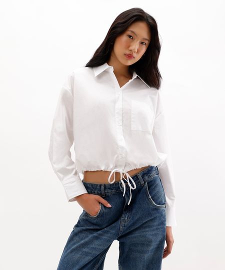 camisa feminina de algodão amarração na barra off white M