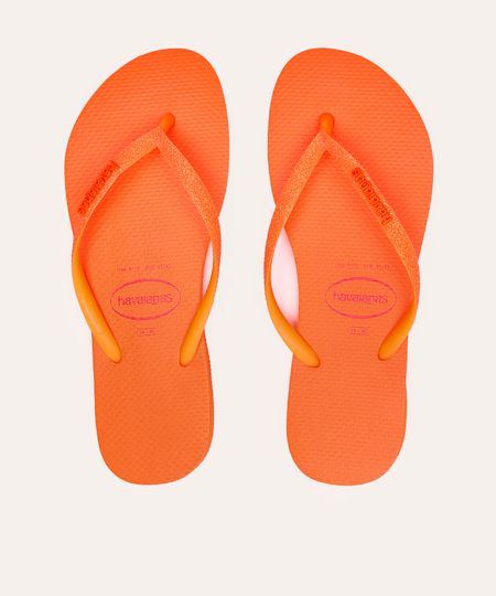 chinelo havaianas feminino slim com glitter laranja 33-34