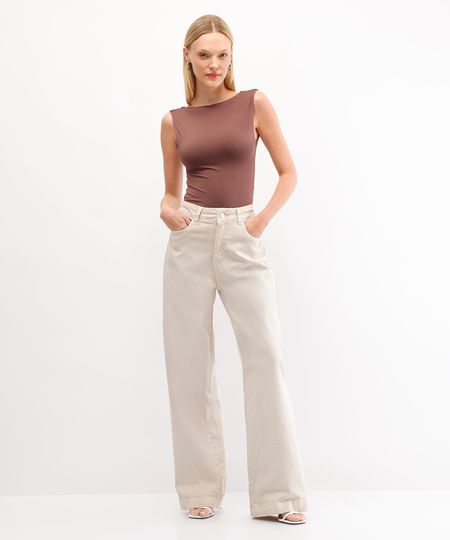calça wide leg de sarja feminina sawary bege 44