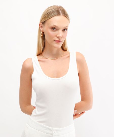 regata feminina de viscose canelada off white PP