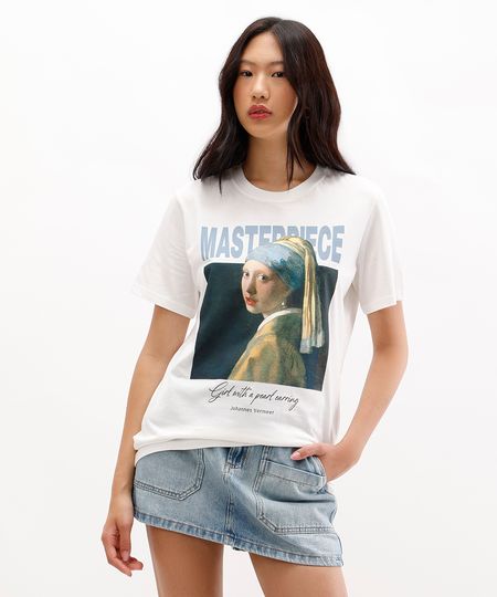 camiseta feminina de algodão girl with a pearl earring off white PP camiseta feminina de algodão girl with a pearl earring off white PP