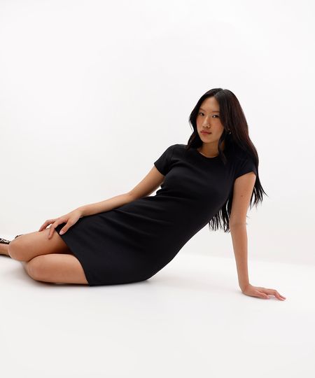 vestido básico feminino de algodão canelado preto M