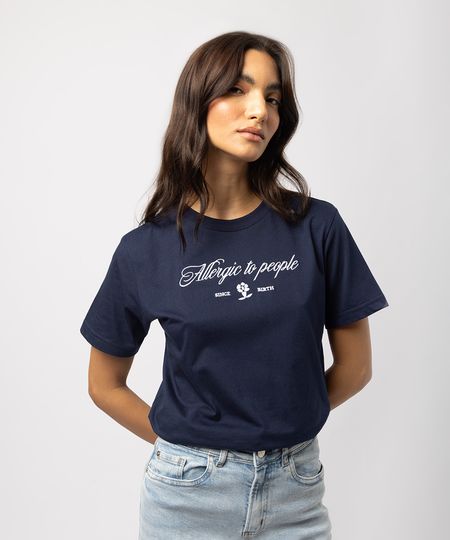camiseta feminina de algodão alergic to people mindset azul PP