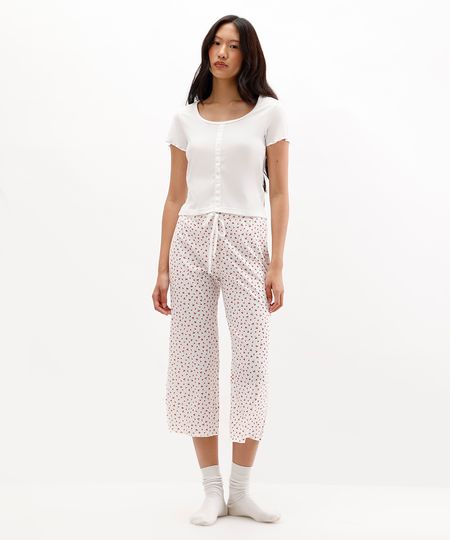 pijama longo feminino cerejas canelado off white P