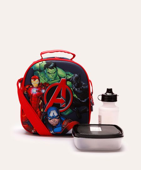 lancheira infantil avengers com alça azul UNICO