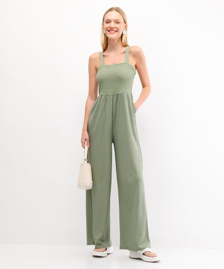 macacão wide leg texturizado verde P