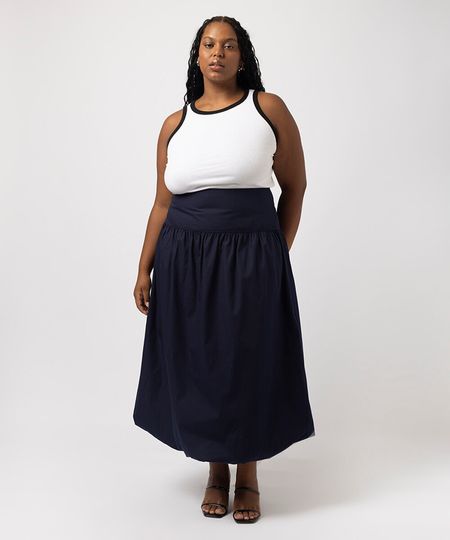 saia midi de balonê plus size azul 50 saia midi de balonê plus size azul 50