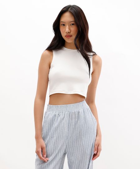 cropped básico feminino de algodão peruano off white G cropped básico feminino de algodão peruano off white G