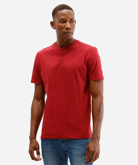 camiseta básica masculina de algodão com botão vinho PP