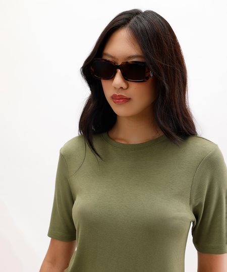 camiseta feminina de viscose canelada verde P