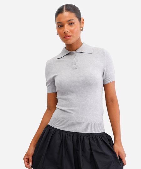 polo feminina de tricot cinza M polo feminina de tricot cinza M