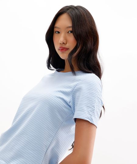 blusa baby look texturizada manga curta kaki - azul hortensia PP blusa baby look texturizada manga curta kaki - azul hortensia PP