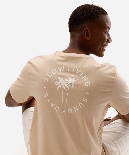 camiseta masculina de algodão manga curta coqueiro bege P