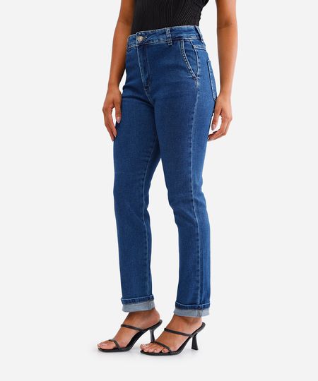 calça reta jeans feminina com barra dobrada sawary azul 38 calça reta jeans feminina com barra dobrada sawary azul 38