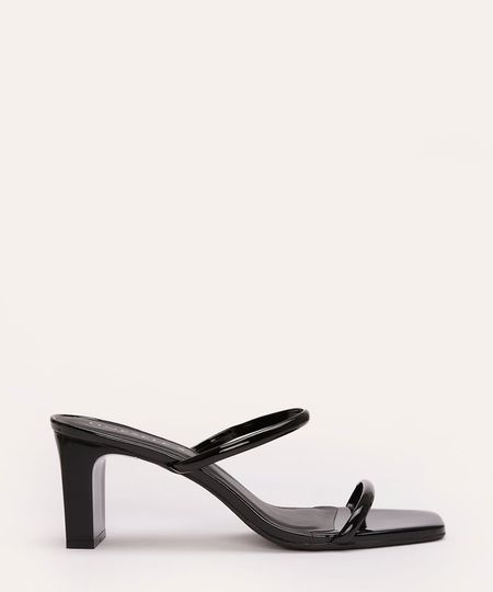 tamanco verniz salto médio tiras finas oneself - preto 37 tamanco verniz salto médio tiras finas oneself - preto 37