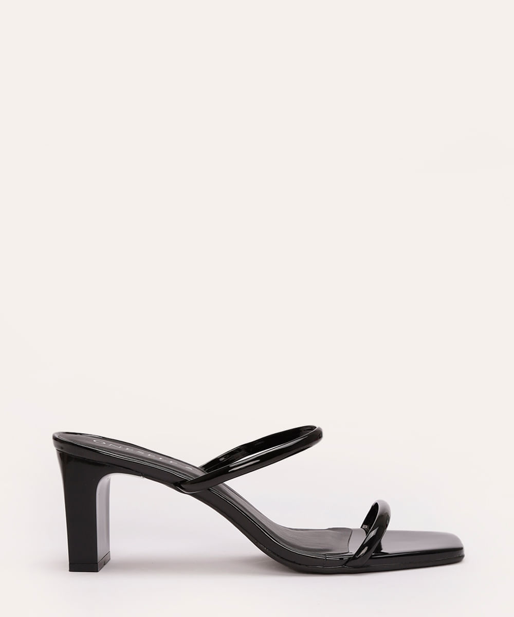 tamanco verniz salto médio tiras finas oneself - preto