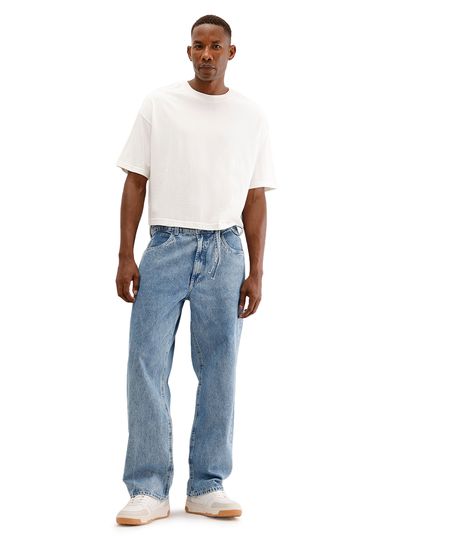 calça baggy masculina jeans com cordão azul 38