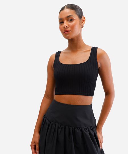 cropped básico feminino canelado preto M