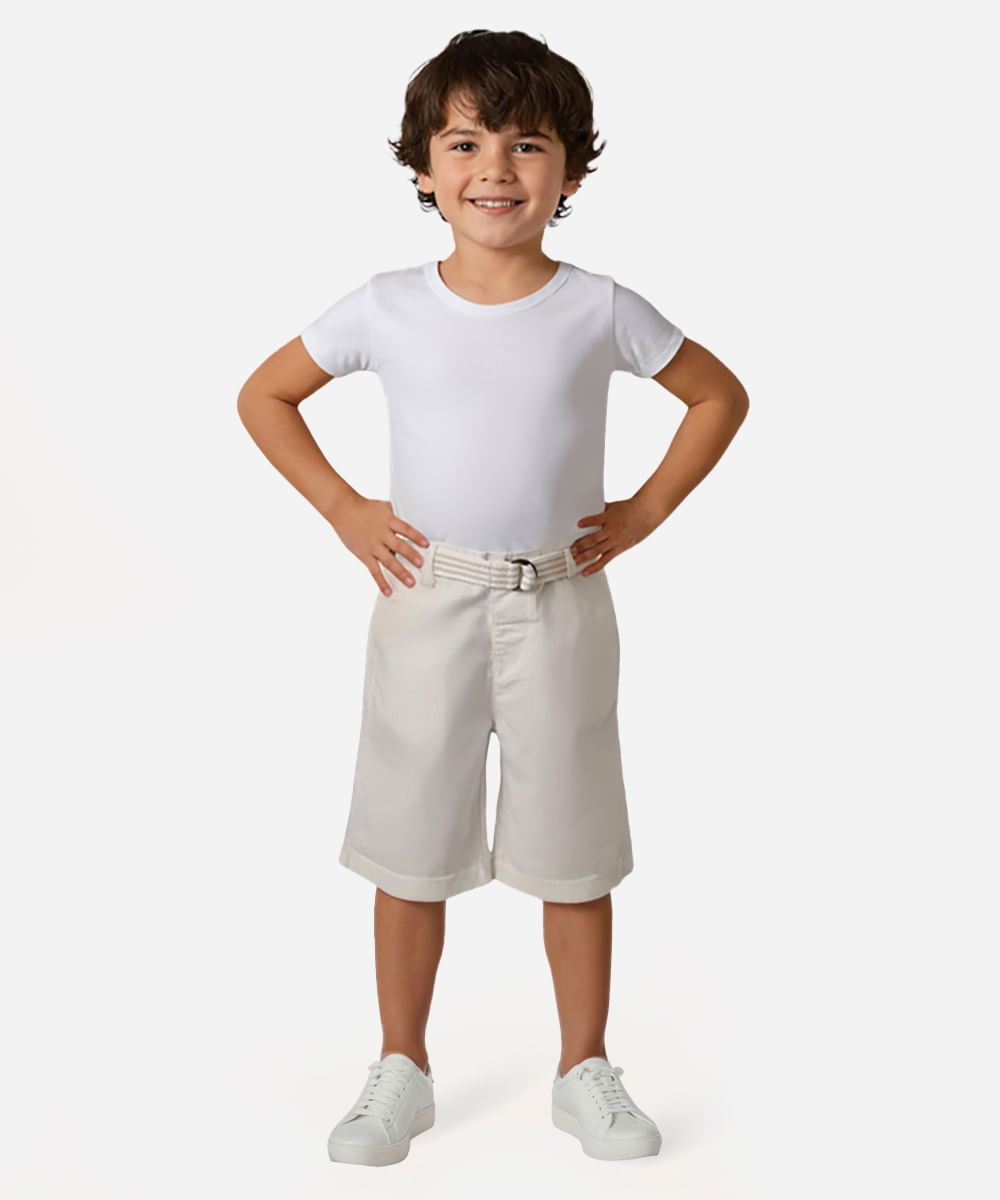 bermuda infantil de sarja com cinto branca