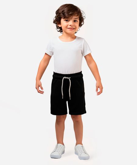 bermuda infantil de algodão com bolso - preto 1 bermuda infantil de algodão com bolso - preto 1