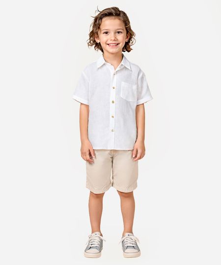 camisa de algodão infantil manga curta com bolso branca 4
