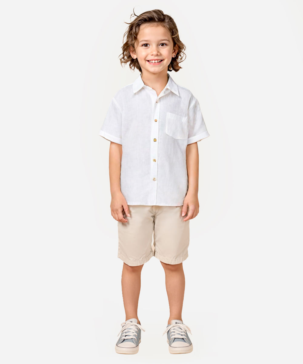 camisa de algodão infantil manga curta com bolso branca