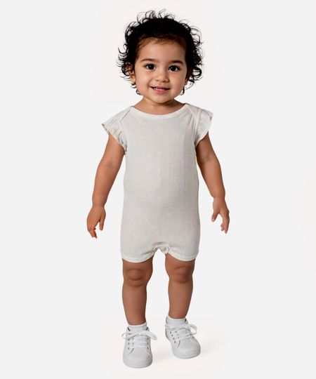body de algodão infantil canelado com babado off white 0-3