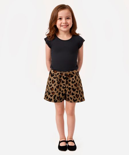 short flanelado infantil animal print bege 4