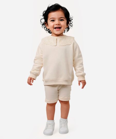 blusa de moletom infantil com babado bege 3