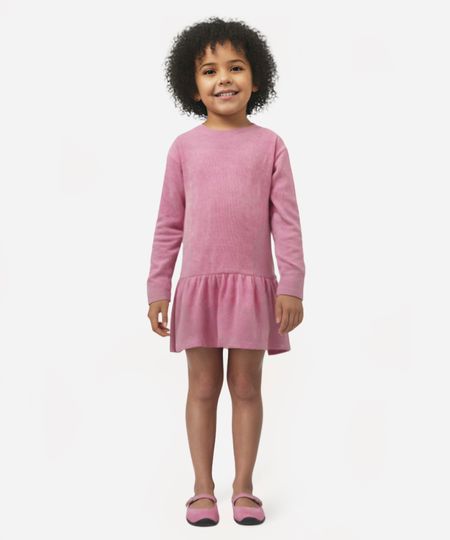 vestido de tricot chenille infantil com brilho rosa 2