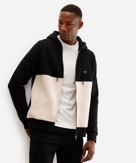 jaqueta masculina de moletom com capuz bicolor preta M