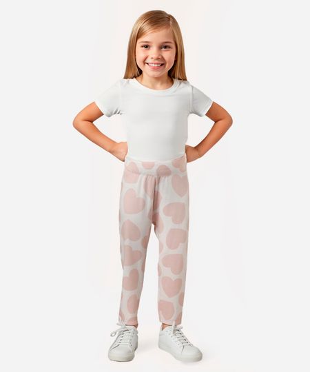 calça de legging de algodão infantil corações off white 1