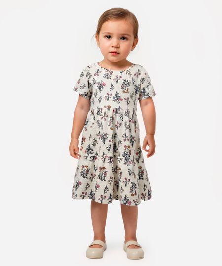 vestido infantil de algodão floral off white 1