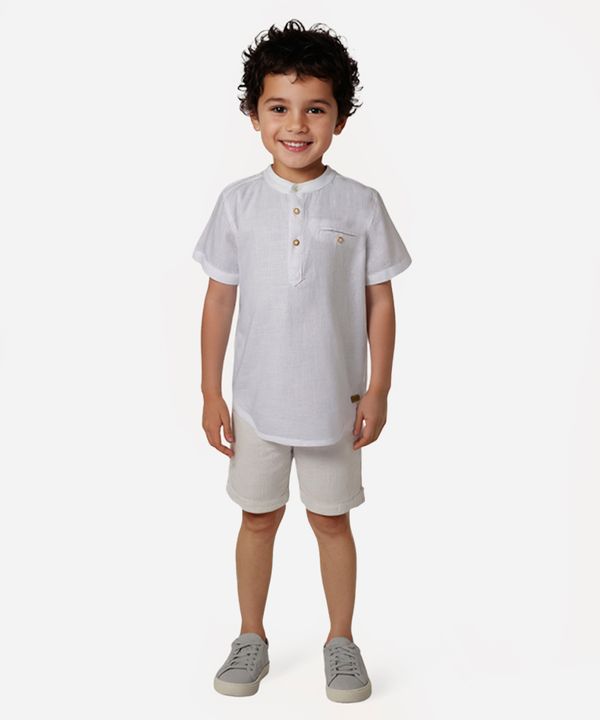 camisa infantil manga curta gola padre com bolso branca 4