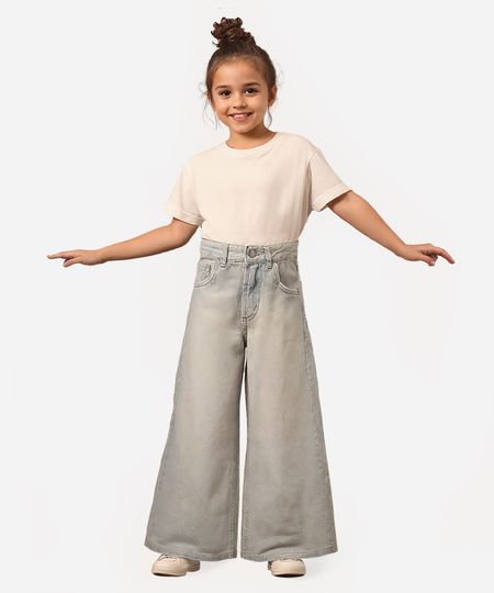 calça jeans infantil wide leg cintura alta azul 4