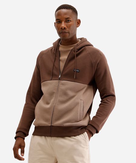 jaqueta masculina de moletom com capuz bicolor marrom M