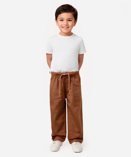 calça reta infantil com elástico e cordão marrom 2