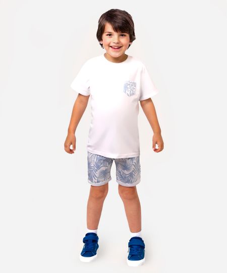 conjunto de algodão infantil folhagens manga curta azul 5