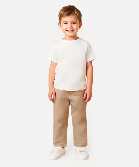 calça de sarja infantil com bolsos bege 1