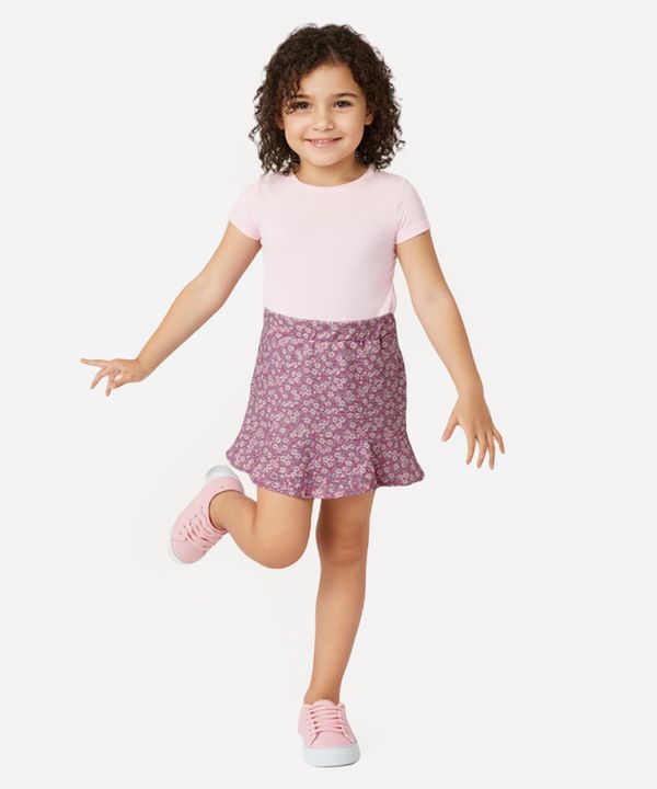 short saia infantil floral rosa 2